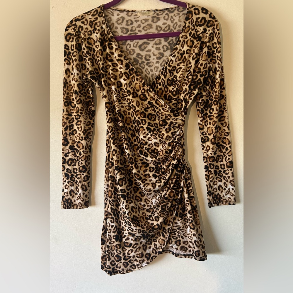 LA Gypsy Leopard Print Long Sleeve Dress
